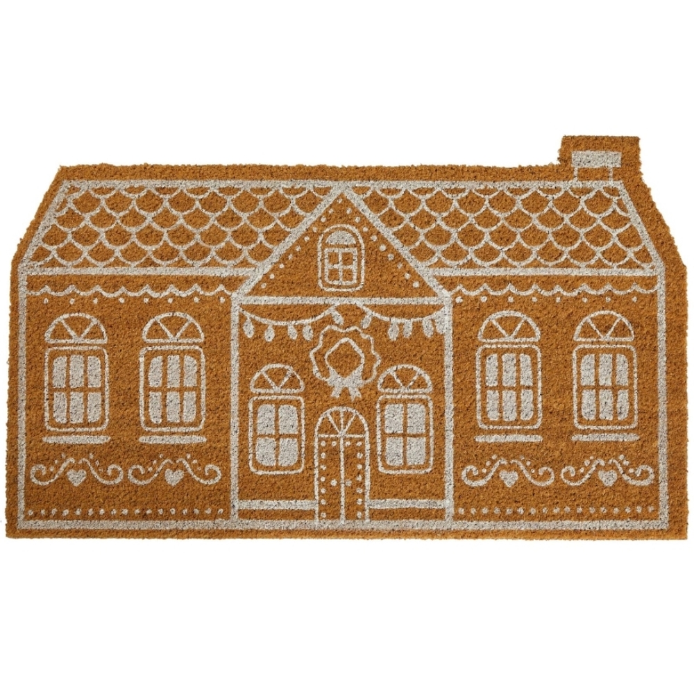 CANVAS Winter Christmas Decoration Gingerbread House Coir Door Mat NEW 18x30"